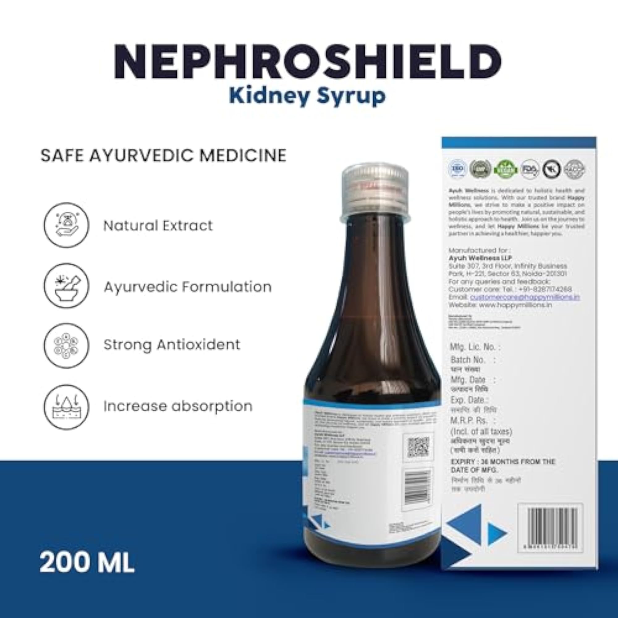 Nephroshield Kidney Detox Health Supplement, Ayurvedic Syrup, 200ml