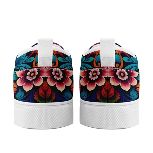 Women's Colorful Gothic Skull Slip-On Loafers Canvas Sneakers with Floral Tattoo Art, Casual Comfortable Streetwear Shoes Men3