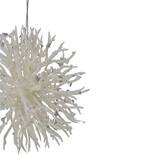 4.5" White Glittered Starburst Christmas Ornament #TOP2