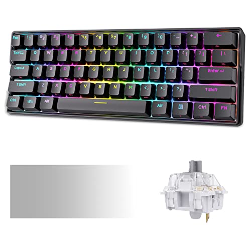 KEMOVE Shadow 60% Teclado Gaming mecánico Bluetooth 5.1 Inalámbrico/Type-C 61 Teclas Teclado de Juegos RGB Hot-Swap Teclas PBT 3000mAh Batería NKRO (Gateron - Interruptor Plata)