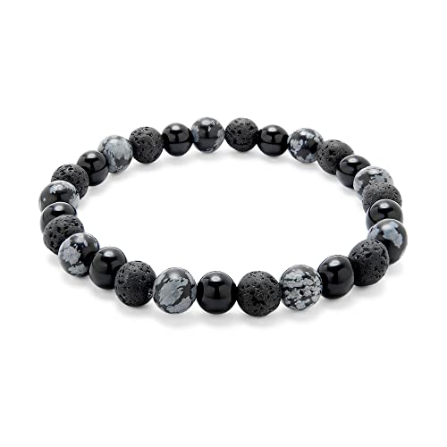 Eve's Addiction Men's Black Lava And Gray Colored Beaded Bracelet #TOP20
