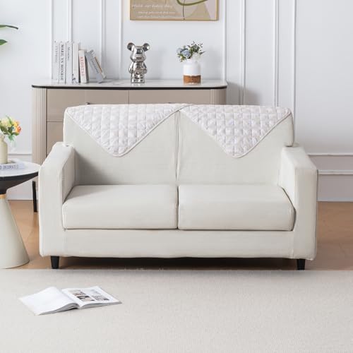 Image of House of Quirk 'Mughal Series' Printed Quilted Sofa Cover for 1 /2 /3 /4 Seater - Anti-Slip, Washable Couch Protector Slipcover (Backrest, Beige Blossom, 50x70 cm)