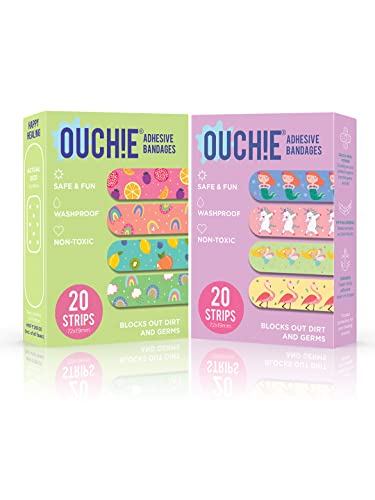Image of Ouchie Non-Toxic Printed Bandages Double Combo (40 Pack) - Lime Green & Lavender