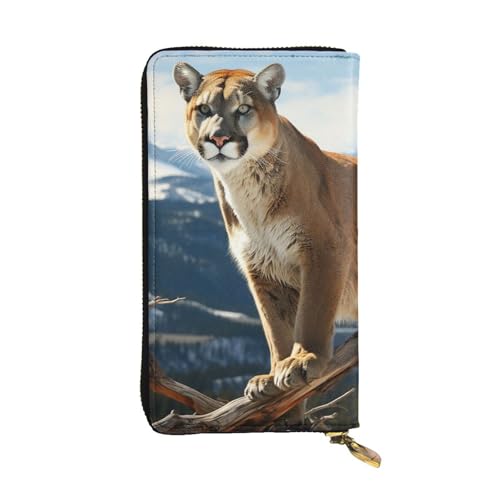 Portefeuille long en cuir pour femme motif lion de montagne chic