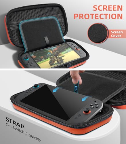Image of TiMOVO Carrying Case for Nintendo Switch 2 (2025), Orange | Large Capacity, Hard Shell Protective, 10 Game Card Slots, Pockets for Console & Accessories, Portable Travel Pouch