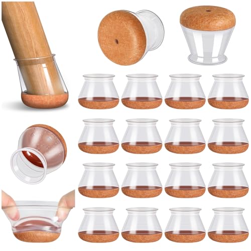Protection Pied de Chaise, Patins pour Chaises en Silicone avec Feutre épaissi, 16 pièces Transparent Petit Patin de Chaise Protections Tampon de Sol, réduire Les Rayures