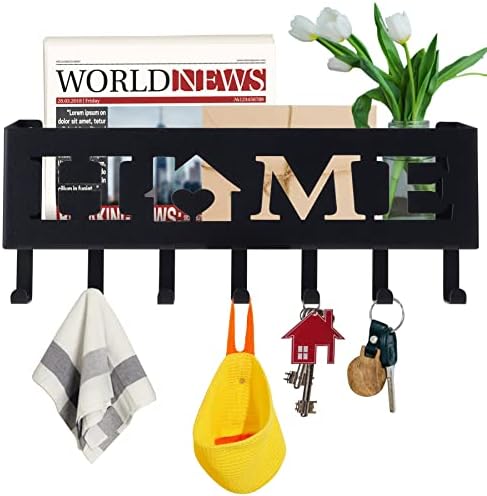 VOIMO Wall Mounted Key Holder for Wall, 7 Hooks Key Rack Mail Organizer, Metal Decor Letter Hanger with Key Hooks for Wall Mounted Key Hanger, Coat Umbrella Key Storage for Hallway, Entryway, Office