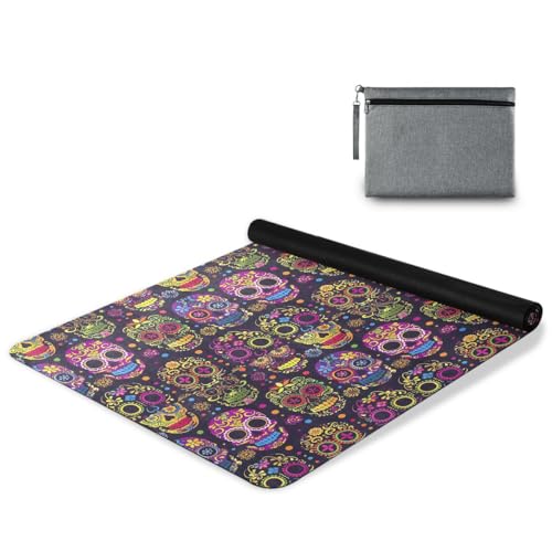 ALAZA Colorful Sugar Skull Seamless on Black Yoga Mat Non Slip Fitness Exercise Mat, Workout Mat for Yoga, Pilates and Floor Exercises