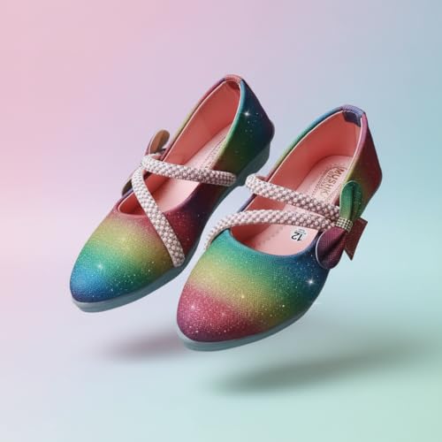 Image of Girls' Patent Mary Jane Shoes with Floral Embellishment, Attractive Colour's, Pearl Flower Welcro Glittery Bellies