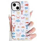 NITITOP Funda compatible con iPhone 15, bonita y elegante concha costera, peces de verano, para mujeres, niñas, hombres, niños, híbrida, brillante, 2 capas, a prueba de golpes, funda protectora