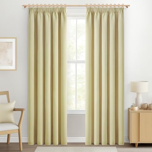 MRTREES Cortinas Salon Modernas 2 Piezas Beige Galleta Opacas para Rieles con Ganchos Cortina Térmica Aislante Frío y Calor para Dormitorio, Cocina, Comedor 140x225cm (An x Al)