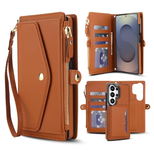 Étui Samsung Galaxy A15 4G/5G en cuir élégant marron avec sangle