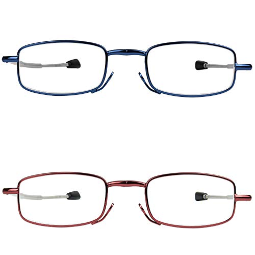 Success Eyewear Reading Glasses 2 Pair Blue and Burgundy Readers Compact Folding Unisex Glasses for Reading Case Included +3 - Thumbnail 7