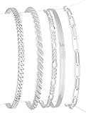 DEARMAY Silver Plated Bracelets for Women Dainty Silver Jewelry Sets for Trendy Stackable Paperclip Rope Snake Box Figaro Chain Bracelets Pack Costume Fashion Gifts for Womens