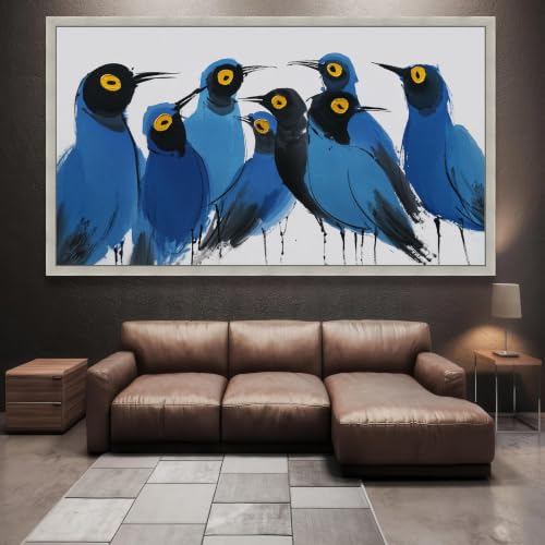 Décoration faune colorée oiseaux bleus tableau toile 50x90cm