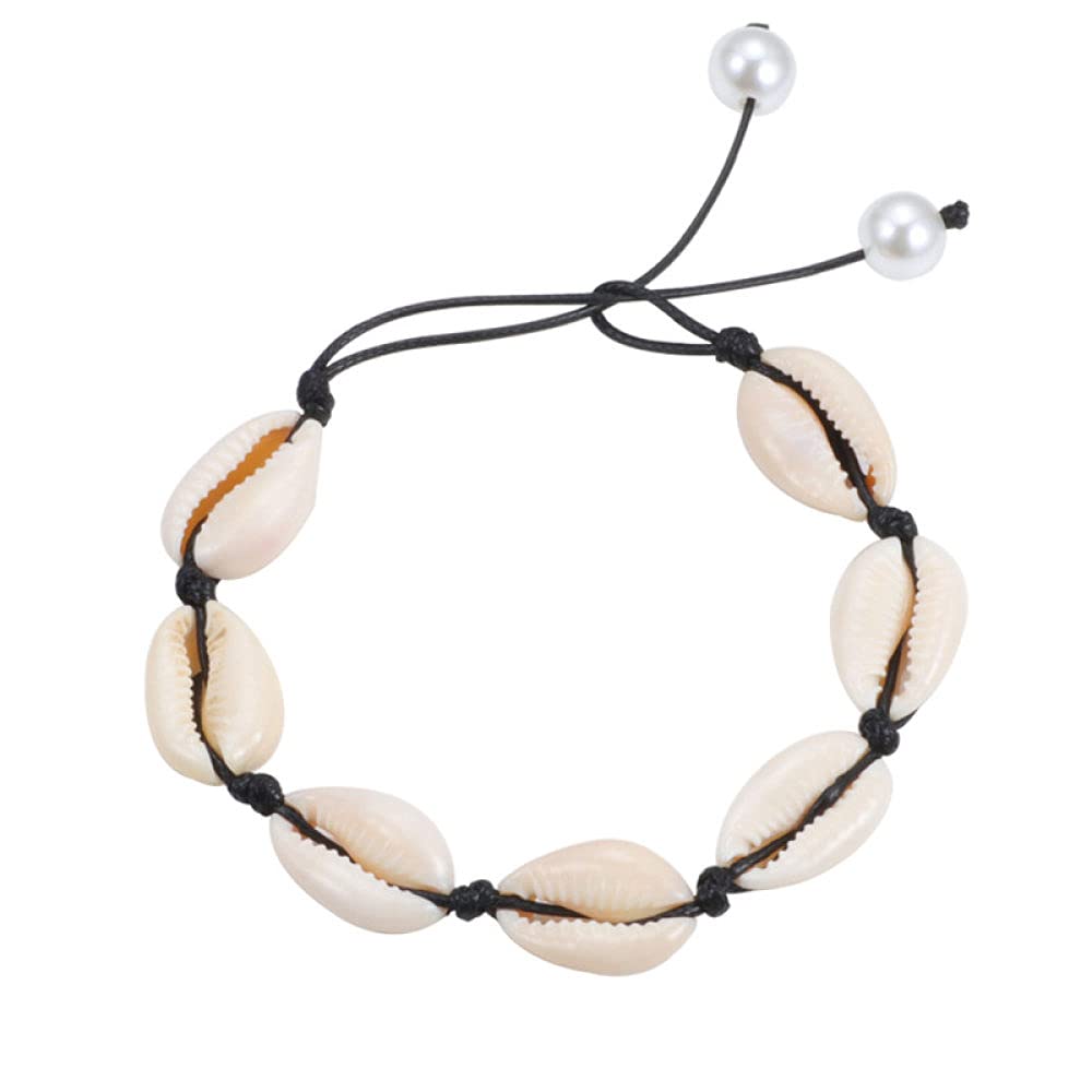 calcetín Pulseras de decoración de moda Pulseras de amistad trenzadas, pulsera de amistad de concha marina beige hecha a mano bohemia Pulsera de tobillo de cuerda negra ajustable Pulseras de joyería d