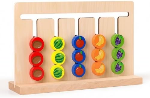 Milageto Double-Sided Matching Game Board, Large Five-Color Track Game Double-Sided/Colors + Fruits/20 Double-Sided Cards