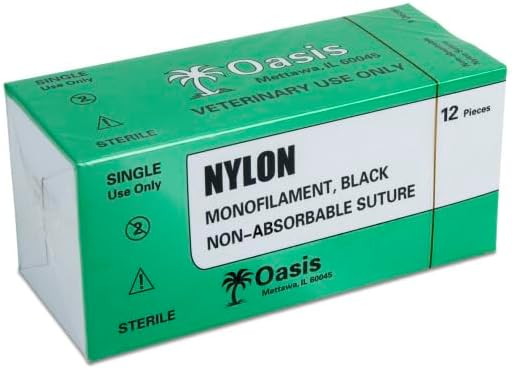 Oasis Vet Nylon Monofilament Surgical Suture, 5-0, (FS-2) 3/8 19mm Reverse Cutting Needle, 75cm, 12/Box, Veterinary Use