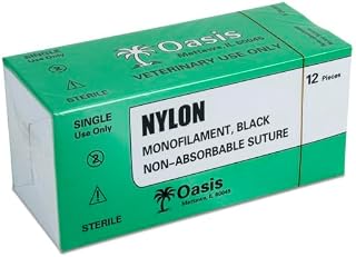 Oasis Vet Nylon Monofilament Surgical Suture, 2-0, (FS) 3/8 26mm Reverse Cutting Needle, 75cm, 12/Box, Veterinary Use