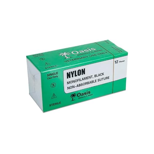 Oasis Vet Nylon Monofilament Surgical Suture, 0, (FSL) 3/8 30mm Reverse Cutting Needle, 75cm, 12/Box, Veterinary Use