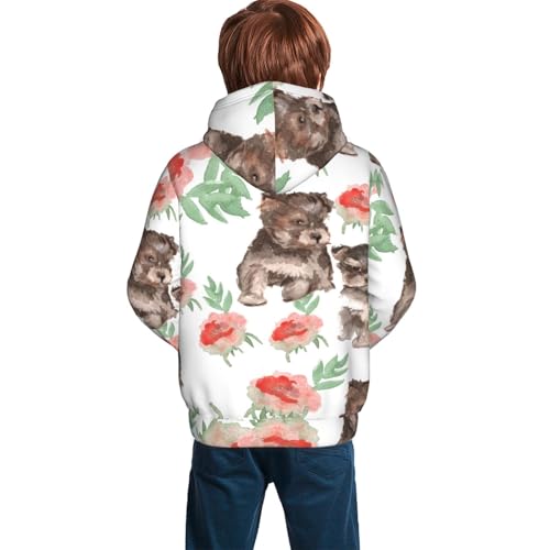 Puppies and Flowers Kid Hoodies Boys Sweatshirts Girls Pullover with Pocket4