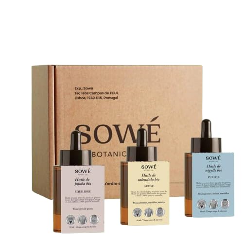 Conjunto de Aceites Vegetales Orgánicos para Piel Sensible y Reactiva - 3x50 ml - Jojoba, Caléndula y Nigella - Calmante, Anti-Rojeces, Protector - Rostro y Cuerpo