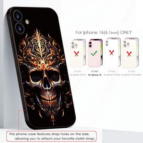 Printed with Skull for iPhone 16 case, Silicone Soft Shockproof Case Featuring a Reaper Skeleton Print with - for a Distinctive Edge (A2-Skull-Death God Skeleton)