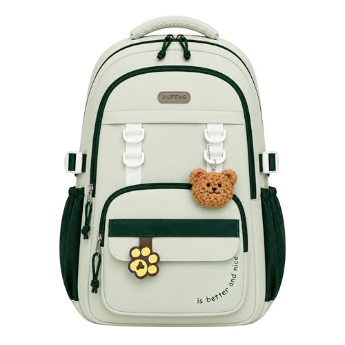 LYFCO Korean Style School & College Backpack with cute pendant | 18 Inch Large capacity bag for Girls & Boys Age of 12-16 years | Best for School, Tution, Travel, Camping (Green)
