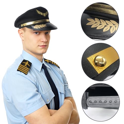 WUEURU 6PCS Pilot costume Accessories Set,Airline Pilot Captain Costume Halloween Dress Up Accessories Set for Cosplay