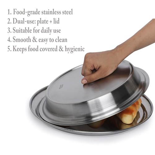 Image of KMW Stainless Steel Plate Cover I Food Grade, Hygienic & Durable I Professional Quality for Home and Restaurant I 28 cm, Large - Premium SS for Efficient Kitchen Performance