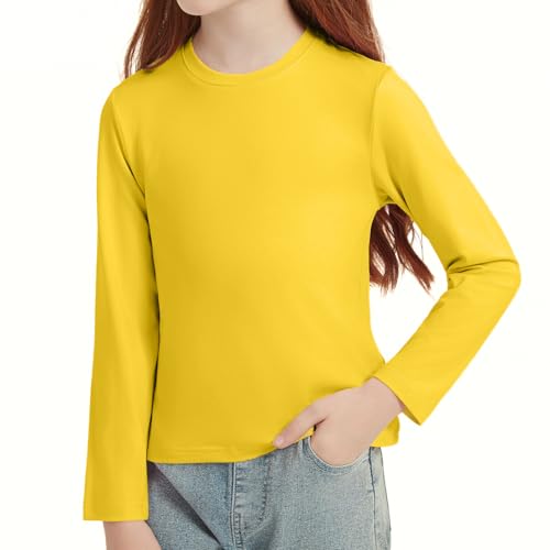 STYDAZZ Camiseta Básica de Manga Larga para Niña, Cuello Redondo, Uni Color Tops Amarillo Limón 130