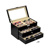 Sunglasses Organizer Storage Box Leather 8 Piece Eyeglasses Storage and Sunglass Glasses Display Case Organizer Eyeglasses Eyewear Organizer Display Case with Lock