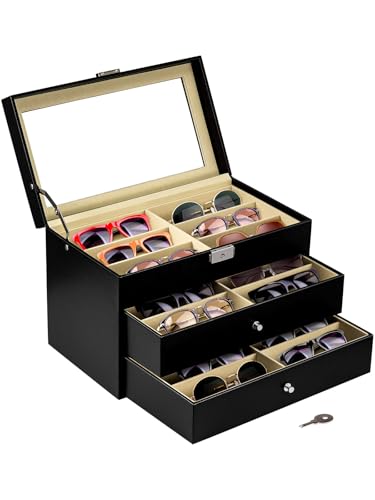 Glasses Case 18 Piece Sunglasses Organizer Eyeglasses torage Box Leather
