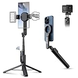 Magnetic Phone Tripod Selfie Stick, 40.9” Extendable Cell Phone Tripod Stand for iPhone 17 16 15 14 13 12 MagSafe Phone Case with Clamp & Wireless Remote for Selfie Vlogging Video Recording-Black