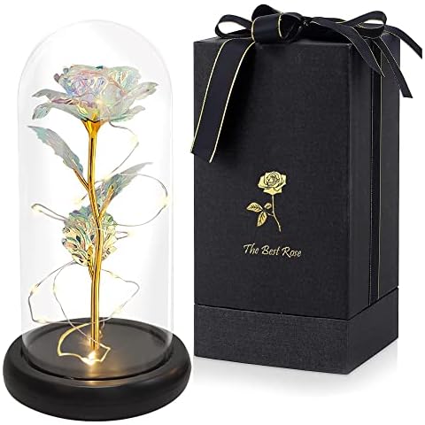 Epesl Beauty and The Beast Glass Rose Flowers, Romantic Red Silk Rose Valentines Day Anniversary Birthday Gifts for Grandma Women Girlfriend Wife Cover