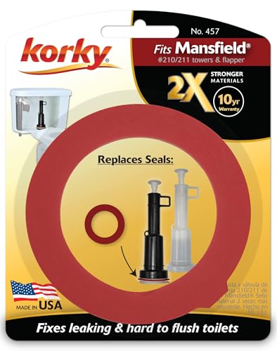 Korky 457 2X Long Life Seal Fits Mansfield 210 and 211 Fixes Leaking Tower Style Valves and Hard-to-Flush Toilets-Easy to Install-Made in USA, Red