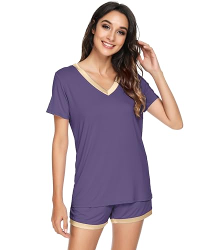 Image of WiWi Viscose from Bamboo Pajamas Set for Women Super Soft Short Sleeve Cooling Summer Plus Size Pjs Sets Sleepwear S-4X