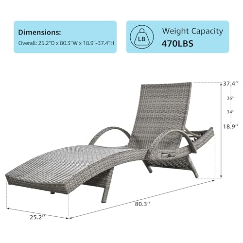 6 Piece Grey Wicker Chaise Lounge Set for Patio with 80 Inch Comfort - Image 2