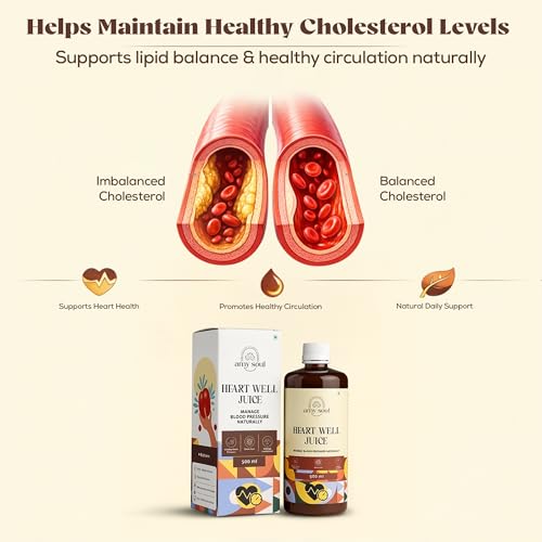 Image of Amysoul Heart Well Juice Ayurvedic Heart Health Supplement pack of 1 (500ml) with Arjuna Garlic Ashwagandha Amla & Hibiscus | Supports Cardiovascular Wellness, Healthy Blood Pressure & Circulation | Herbal Heart Tonic