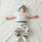 Summffie Newborn Baby Boy Golf Outfit Short Sleeve New To The Club Romper Onesie Pants Hat 3Pcs Cute Infant Summer Clothes (Golf Cart and Letter Print White, 0-3 Months)