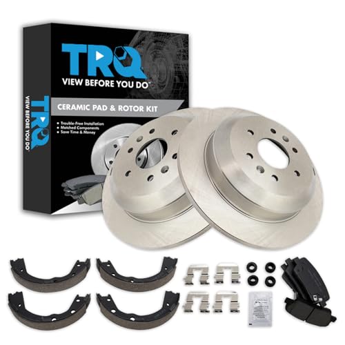 Image of TRQ Rear Brake Pad and Rotor Set Ceramic Parking Shoe Compatible with 2009 Kia Borrego