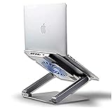 MagicHold Height Viewing Angle Adjustable Laptop Stand Riser with Cooling Fan and 4 USB Hub, Tablet Stand Compatible with IPAD,/IPAD PRO,E-Book, Laptop/Notebook Office Desk Stand Mount Workstation