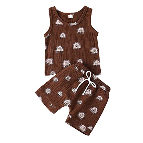 3M-3Y Trajes Shorts de linho para bebês com estampa de arco-íris de algodão para meninas e meninos (