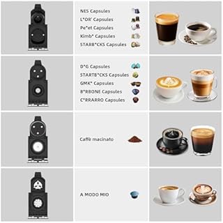Macchina da caffè a capsule ST-550, Macchina da caffè 4 in 1,per Nespresso Original/per Dolce Gusto/per A Modo Mio e caffè macinato, con serbatoio dell'acqua da 1 litro