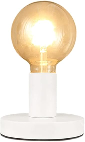 Industrial Table Lamp Base,Small Polished Metal Desktop Light Sockets Base Only,Vintage E26/E27 Edison Screw Light Bulb Holder Base,with 6ft Cord Switch Plug Bulb Base HolderWhite