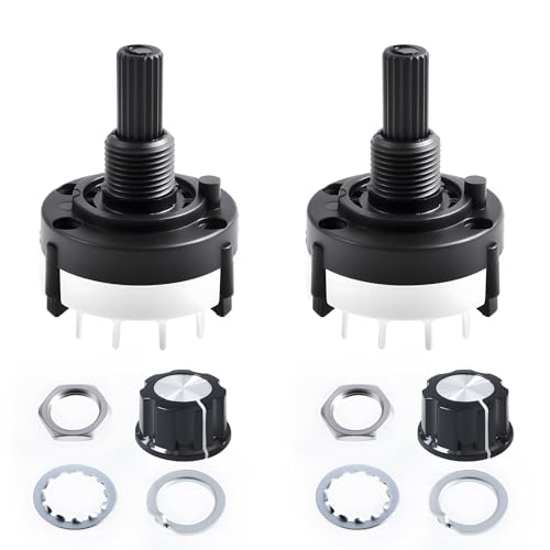 FOCMKEAS 2pcs RS26 Rotary Band Switch 1P12T 1 Pole 12 Position Band Channel Rotary Selector Switches 1 Deck Waveband switches with Knob for TV, Radio, Electronic Device