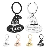 Personalized Magic Hats Cat ID Tags with Name-Halloween Gothic Collar for Pet Lovers Owners,Custom Spooky Halloween Dog Accessories,Boo Basket Suffers,Fall Gift for Pets (Floral Star Witch Hat)