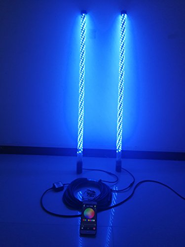 2PCS IP67 Waterproof 3 Feet Brightest RGB LED Spiral Whip Lights Wrapped Multiple Colors Wireless Blue-tooth App Controlled for ATV UTV RZR Off Road Polaris Jeep Trucks