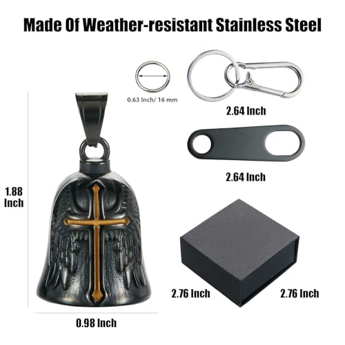 Image of Motorcycle Bell Guardian Angel Charm - Weather-resistant Good Luck Gremlin Bells With Gift Box, Legend Card, Keychain