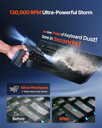 undefined ZOAIVR Compressed Air Duster, 130,000RPM Ultra-Powerful Cordless Electric Air Duster with 8000mAh Rechargeable Battery, 4-Gear Adjustable Air Blower for Keyboard, Computer, Car, Home Cleaning の商品画像 1